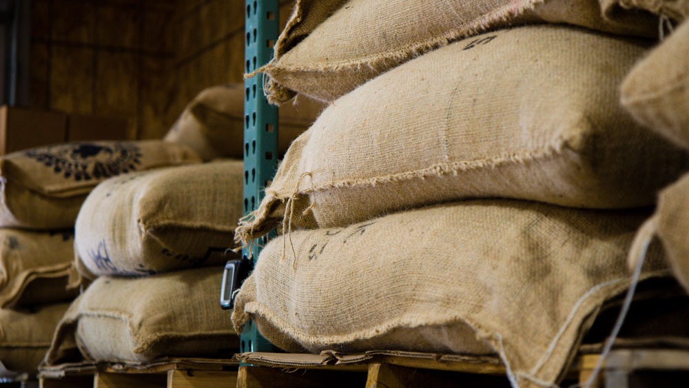 Canvas bags of coffee beans